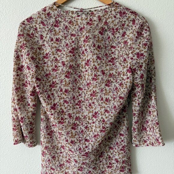 Fred David Burgundy Floral Lightweight Blouse with‎ collar tie decor Size M - Picture 5 of 7